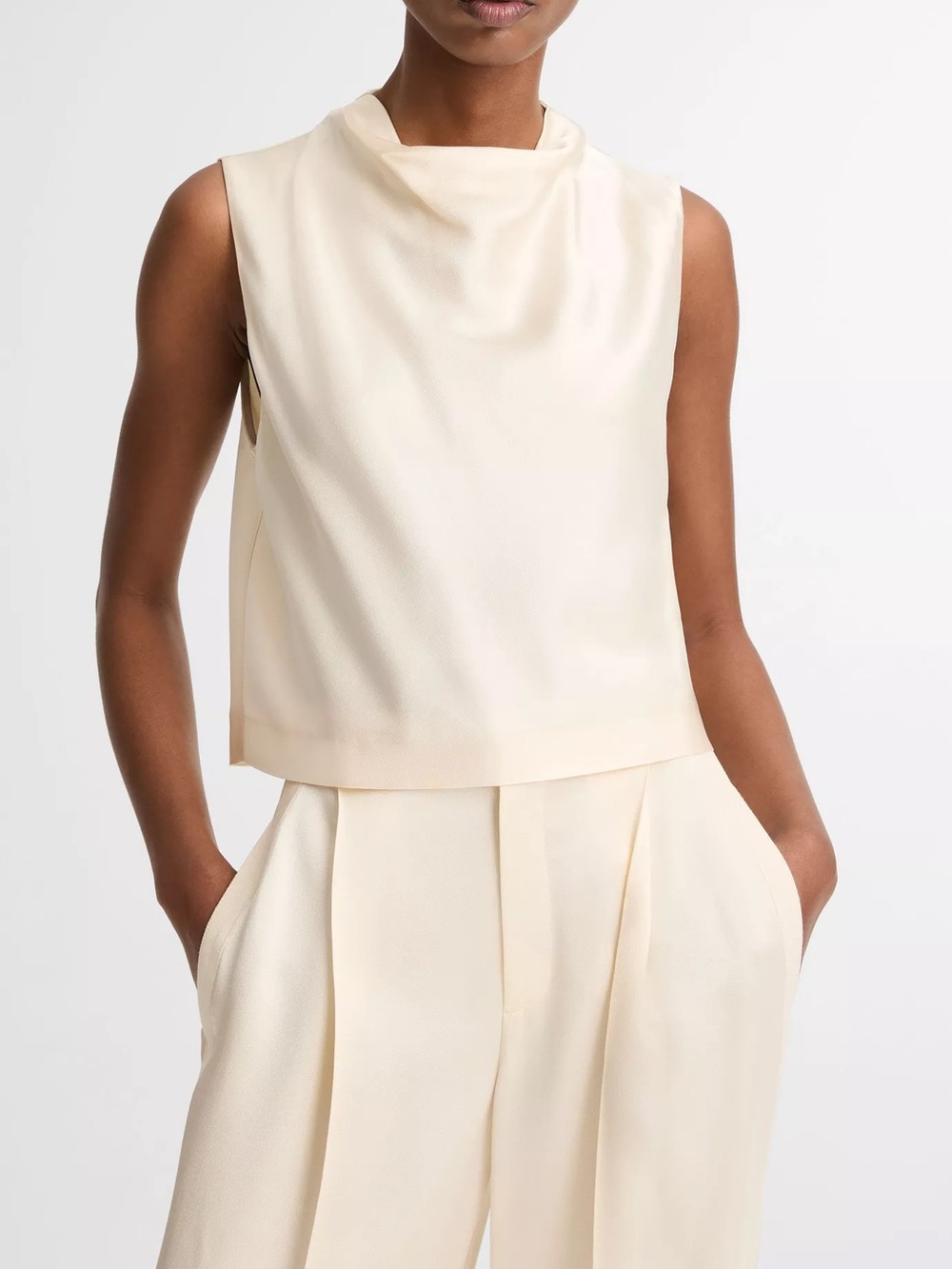 Vince Satin Cropped Cowl-Neck Top NEW